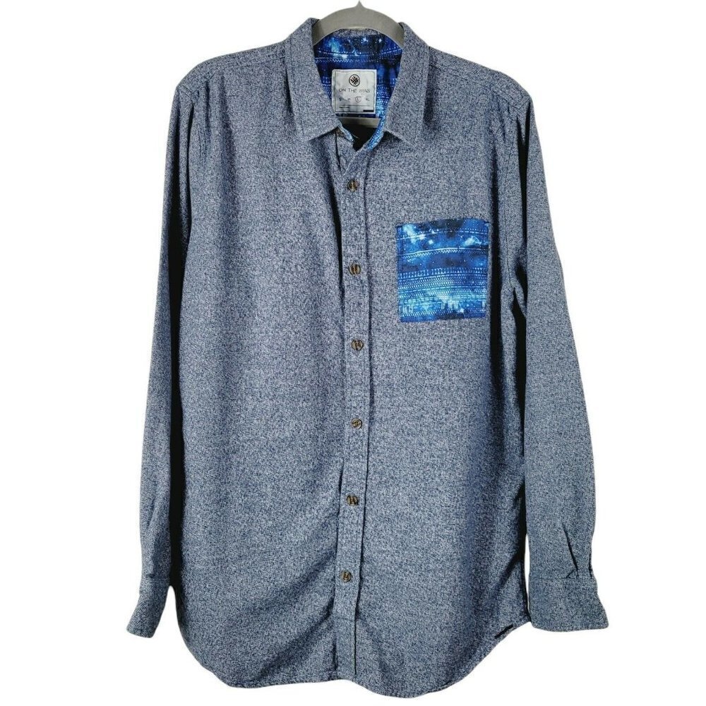 On The Byas Men's Casual Button Down Shirt Large Heathered Blue Galaxy Pac Sun